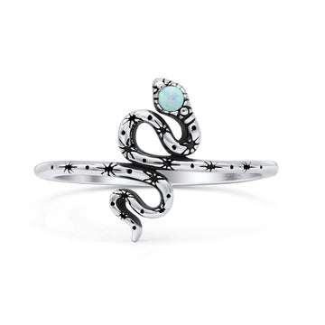 Snake Oxidized Thumb Ring Trendy Statement Fashion Ring Lab Created White Opal 925 Sterling Silver